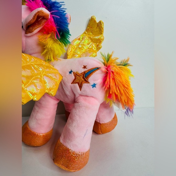 Unicorn Alicorn Pink Yellow Shiny Wings Plush Stuffed Animal 14" Glitter‎ - Picture 13 of 14